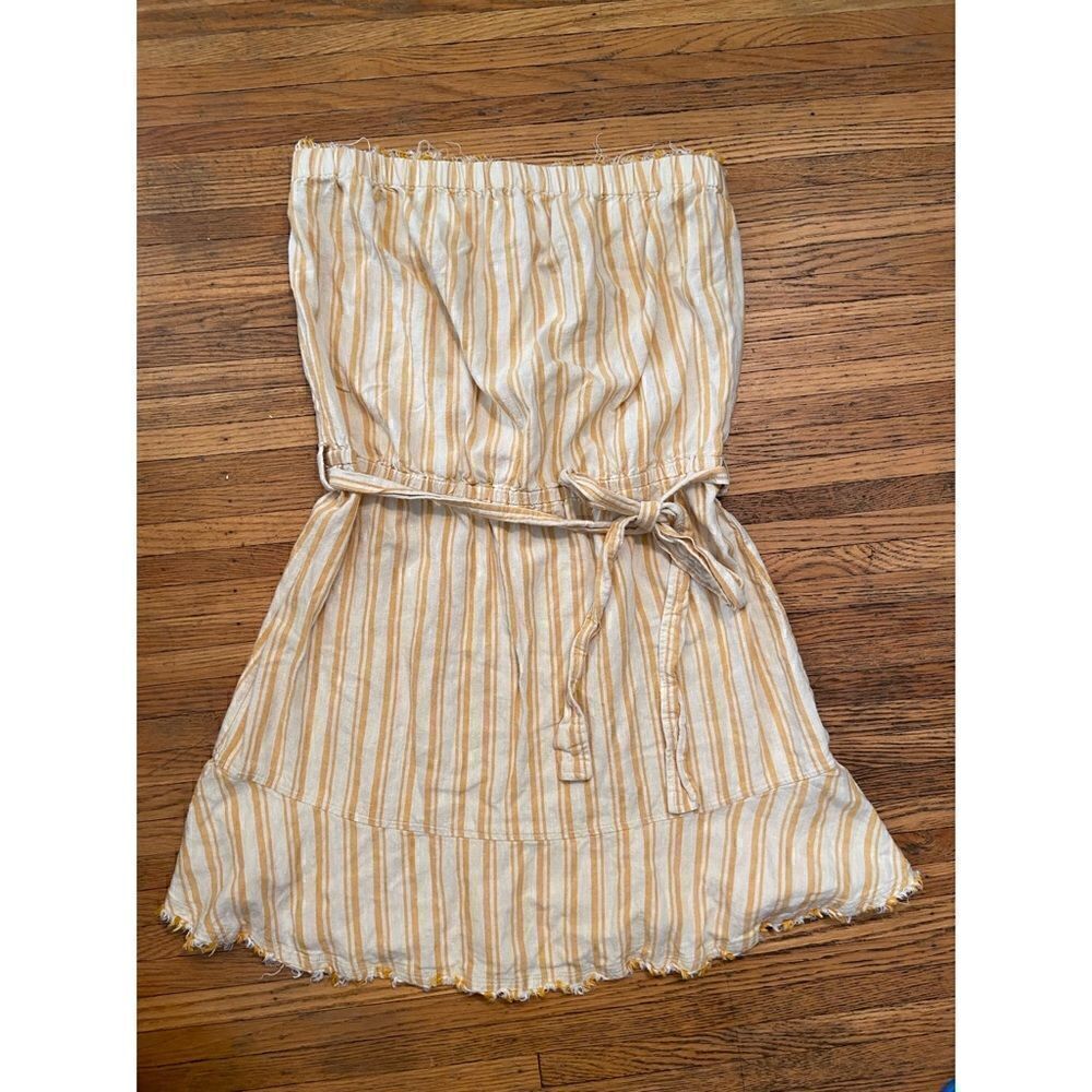 Cloth & Stone Anthropologie yellow/cream vertical striped strapless dress
